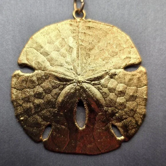 VTG 12K GF Sand Dollar Pendant Necklace 18" Natural Shell 1970s USA - Picture 3 of 11